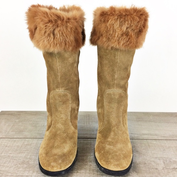 *SOLD* Suede Fur Cuff Zip Boots Sz 8.5 - Picture 2 of 8